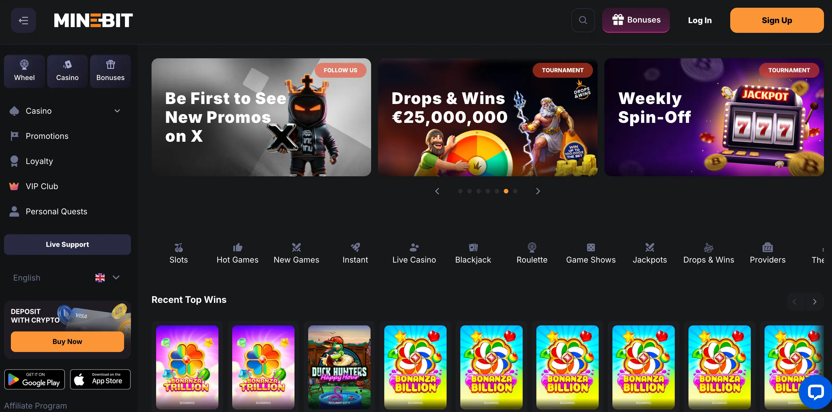 Minebit Casino Canada main page offer