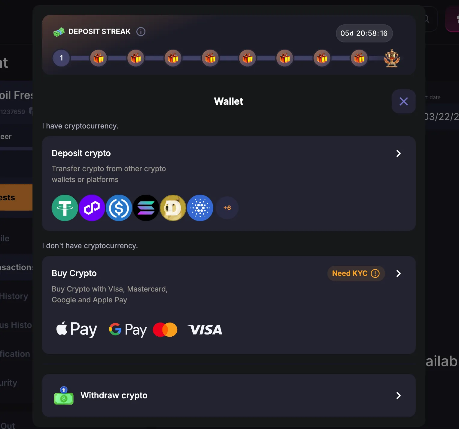 Minebit deposit interface showing Bitcoin address and QR code for Canadian players
